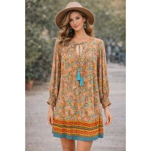 Natural Life Womens Dress S Colorful Floral Boxy Loose Shift Western Boho Chic